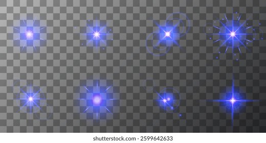 Glowing light bursts with sparks. A set of radiant glow effects, lens flare, explosion, brilliance, light streaks, solar flare, spark, and star. A stunning abstract image of bright flashes and shimmer
