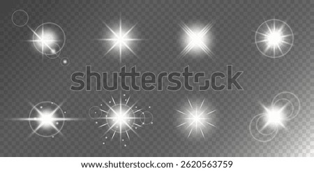Glowing light bursts with sparks. A set of radiant glow effects, lens flare, explosion, brilliance, light streaks, solar flare, spark, and star. A stunning abstract image of bright flashes and shimmer