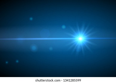 Glowing light effect. Blue lens flare. Glare light. Explosion star. Flash with rays and spotlight. Vector illustration. - Vector