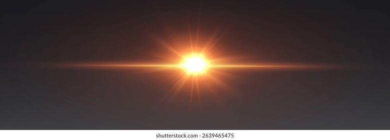 Glowing light effect of explosion. Flash of stars and rays, shine, sparks, lens.