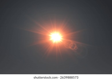 Glowing light effect of explosion. Flash of stars and rays, shine, sparks, lens.