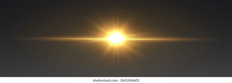 Glowing light effect of explosion. Flash of stars and rays, shine, sparks, lens.
