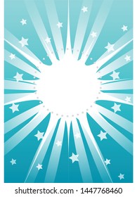 Glowing light effect, flare, explosion, stars on blue sky. Special effect on blue background. Sunshine glow effect in sky.  Vector backdrop with sky, shine