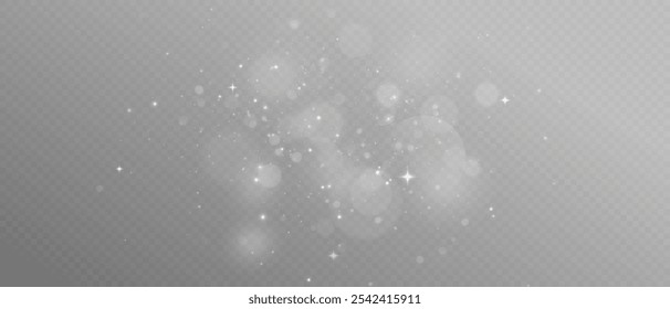 Efeito de luz brilhante com brilho no fundo transparente. Luzes Bokeh. Nuvem estrelada vetorial com poeira. Natal brilhante faísca de luz e cobertura de brilho.