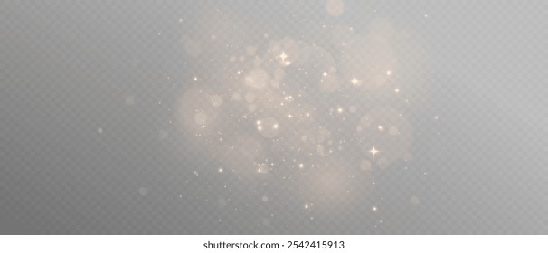 Glowing light effect with glitter on transparent background. Bokeh Lights. Vector starry cloud with dust. Christmas glowing light spark and glitter overlay.