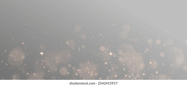 Glowing light effect with glitter on transparent background. Bokeh Lights. Vector starry cloud with dust. Christmas glowing light spark and glitter overlay.