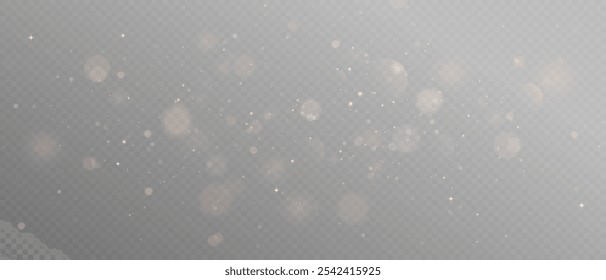 Glowing light effect with glitter on transparent background. Bokeh Lights. Vector starry cloud with dust. Christmas glowing light spark and glitter overlay.