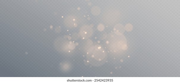 Efecto de luz brillante con brillo sobre fondo transparente. Luces Bokeh. Nube estrellada de Vector con polvo. Navidades brillantes chispa ligera y brillo superpuesto.