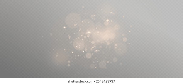 Glowing light effect with glitter on transparent background. Bokeh Lights. Vector starry cloud with dust. Christmas glowing light spark and glitter overlay.