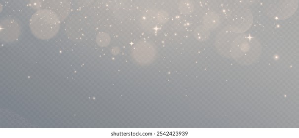 Glowing light effect with glitter on transparent background. Bokeh Lights. Vector starry cloud with dust. Christmas glowing light spark and glitter overlay.