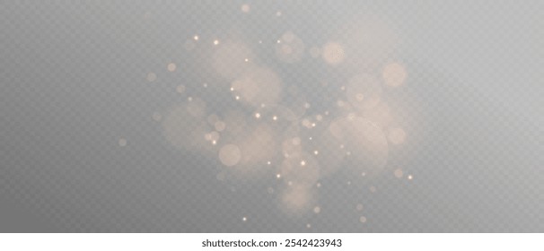 Efecto de luz brillante con brillo sobre fondo transparente. Luces Bokeh. Nube estrellada de Vector con polvo. Navidades brillantes chispa ligera y brillo superpuesto.