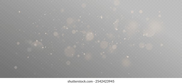 Glowing light effect with glitter on transparent background. Bokeh Lights. Vector starry cloud with dust. Christmas glowing light spark and glitter overlay.