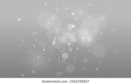 Glowing light effect with glitter on transparent background. Bokeh Lights. Vector starry cloud with dust. Christmas glowing light spark and glitter overlay.