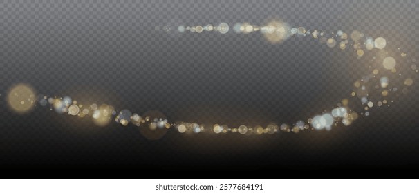 Glowing light effect with glitter on transparent background. Bokeh Lights. Vector starry cloud with dust. Christmas glowing light spark and glitter overlay.