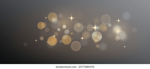 Glowing light effect with glitter on transparent background. Bokeh Lights. Vector starry cloud with dust. Christmas glowing light spark and glitter overlay.