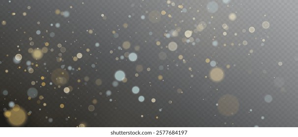 Glowing light effect with glitter on transparent background. Bokeh Lights. Vector starry cloud with dust. Christmas glowing light spark and glitter overlay.