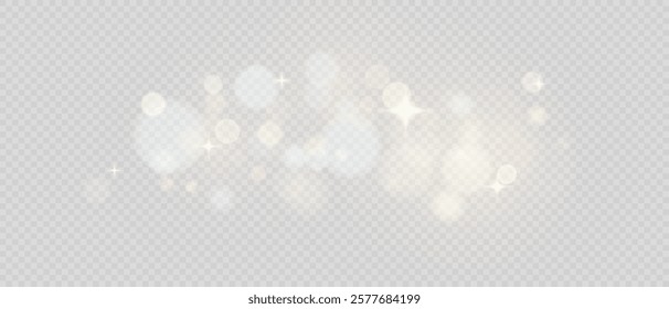Glowing light effect with glitter on transparent background. Bokeh Lights. Vector starry cloud with dust. Christmas glowing light spark and glitter overlay.