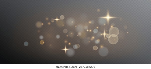 Glowing light effect with glitter on transparent background. Bokeh Lights. Vector starry cloud with dust. Christmas glowing light spark and glitter overlay.