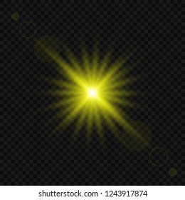 glowing light effect isolated on transparent background. Sun flash with rays and spotlight. 