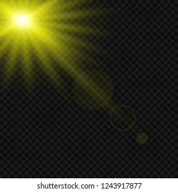 glowing light effect isolated on transparent background. Sun flash with rays and spotlight. 