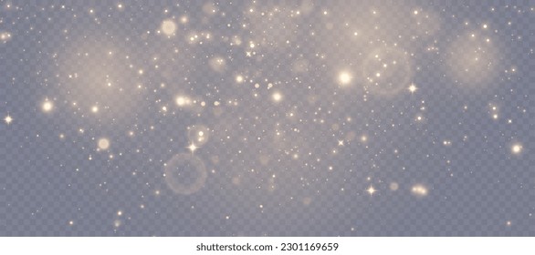 Efecto luminoso brillante con muchas partículas brillantes aisladas sobre un fondo transparente. Nubes de estrellas vectoras con polvo. Para vacaciones y diseño publicitario.