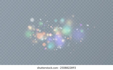 Glowing light effect with many bright particles isolated on transparent background. Vector star cloud with glare. For holiday and advertising design.