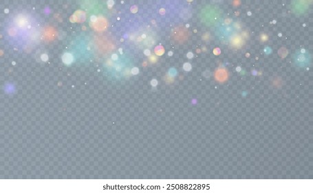 Efecto de luz brillante con muchas partículas brillantes aisladas sobre fondo transparente. Nube de estrella de Vector con resplandor. Para diseño de vacaciones y publicidad.