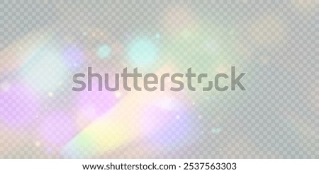 Glowing light effect with many colorful shiny bokeh particles isolated on transparent background. Vector light clouds with dust and glare.