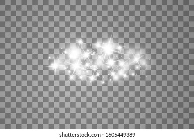 Glowing light effect with many glitter particles isolated on transparent background. Vector starry cloud with dust. Magic christmas decoration