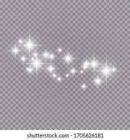 Glowing light effect with many glitter particles isolated on transparent background. Vector starry cloud with dust. Magic christmas decoration