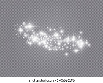 Glowing light effect with many glitter particles isolated on transparent background. Vector starry cloud with dust. Magic christmas decoration