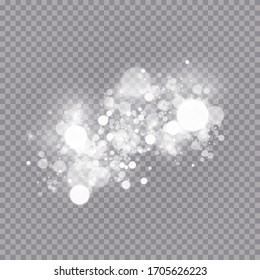 Glühender Lichteffekt mit vielen glänzenden Partikeln einzeln auf transparentem Hintergrund. Vektorillustration Sternwolke mit Staub. Zauberhafte Weihnachtsdekoration