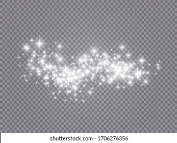 Glowing light effect with many glitter particles isolated on transparent background. Vector starry cloud with dust. Magic christmas decoration