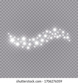 Glowing light effect with many glitter particles isolated on transparent background. Vector starry cloud with dust. Magic christmas decoration