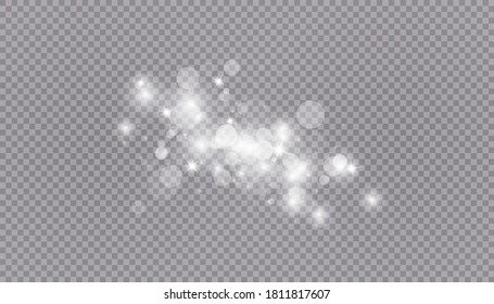 Glowing light effect with many glitter particles isolated on transparent background. Vector starry cloud with dust. Magic christmas decoration