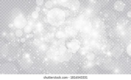 Glowing light effect with many glitter particles isolated on transparent background. Vector starry cloud with dust. Magic christmas decoration