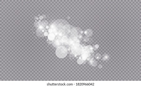 Glühender Lichteffekt mit vielen glänzenden Partikeln einzeln auf transparentem Hintergrund. Vektorstarrwolke mit Staub. Zauberhafte Weihnachtsdekoration