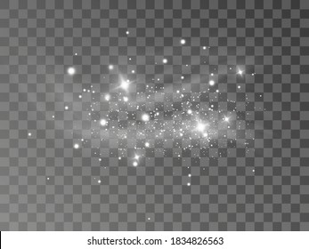 Glowing light effect with many glitter particles isolated on transparent background. Vector starry cloud with dust