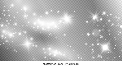 Glowing light effect with many glitter particles isolated on transparent background. Vector starry cloud with dust. Magic christmas decoration