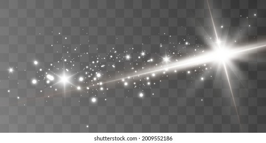 Efecto de luz brillante con muchas partículas de brillo aisladas sobre un fondo transparente. Nubes de estrellas vectoras con polvo.	