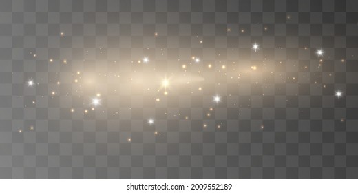 Glowing light effect with many glitter particles isolated on transparent background. Vector star cloud with dust.	