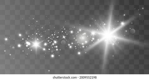 Glowing light effect with many glitter particles isolated on transparent background. Vector star cloud with dust.	
