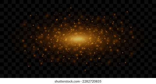 Glowing light effect with many glitter particles isolated on transparent background. Vector star cloud with dust.