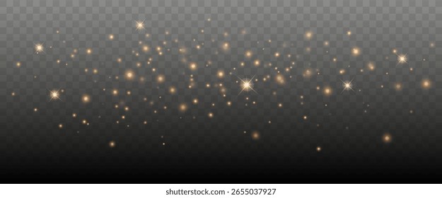 Efeito de luz brilhante com muitas partículas de brilho. Nuvem estrelada de ouro com poeira. Decoração de Natal mágica