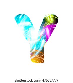 Glowing Light effect neon Font. Firework Color Design Text Symbols. Shiny letter Y