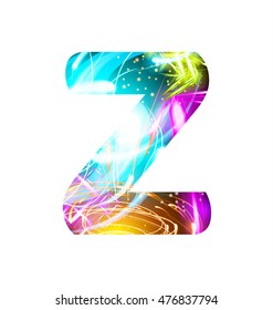 Efecto de luz brillante tipo neon Font. Símbolos de texto de diseño de color de Firework. Letra brillante Z
