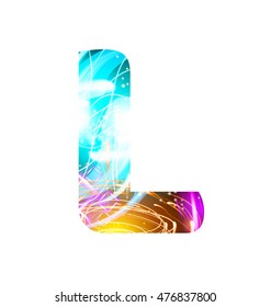 Glowing Light effect neon Font. Firework Color Design Text Symbols. Shiny letter L