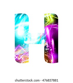 Glowing Light effect neon Font. Firework Color Design Text Symbols. Shiny letter H