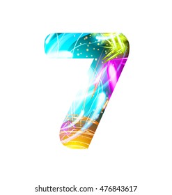 Glowing Light effect neon Font. Firework Color Design Text Symbols. Shiny number 7