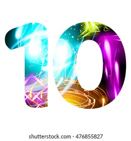 Glowing Light effect neon Font. Firework Color Design Text Symbols. Shiny number 10